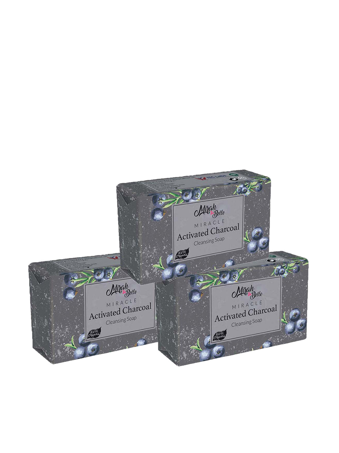 Mirah Belle Unisex Set Of 3 Black Charcoal Cleansing Soap 125 g