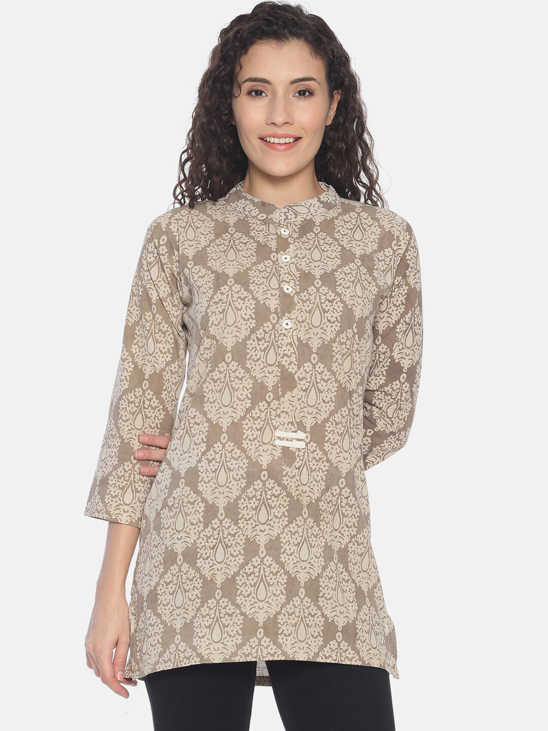 Resha Women Brown Ajrakh Blockprint Handloom Pure Cotton Straight Kurti