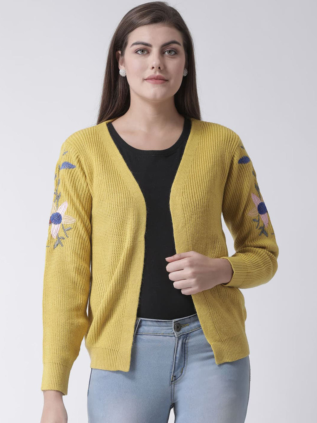 Club York Women Yellow Ribbed Cardigan Sweater