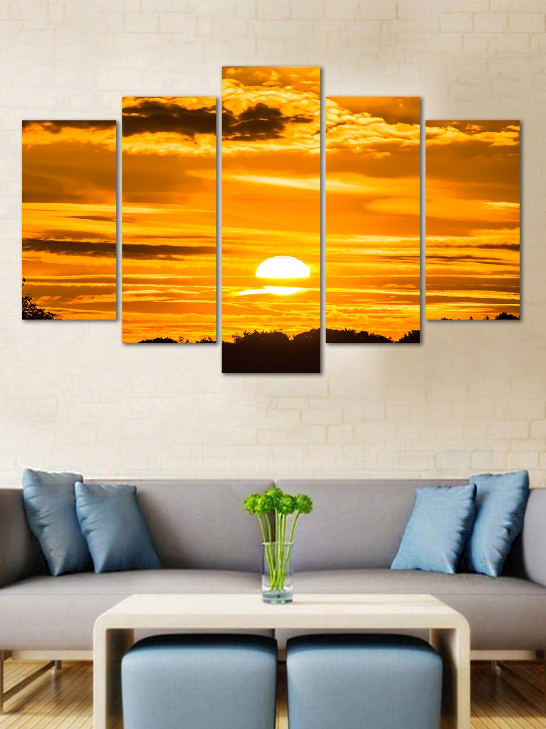 WENS Yellow & Black 5 Panelled Nature's Beauty Velvet Laminated Wall Art