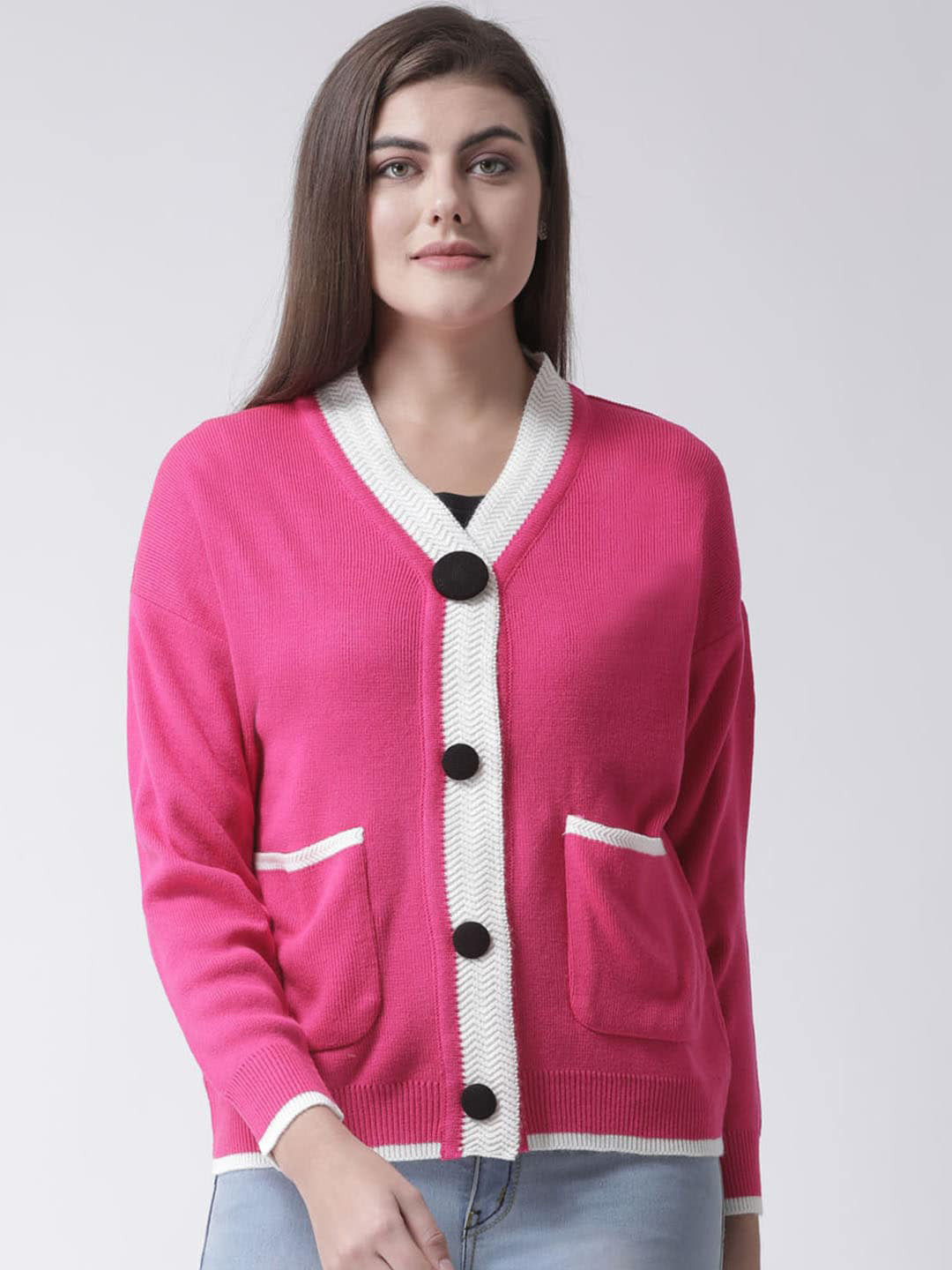 Club York Women Pink Solid Cardigan Sweater