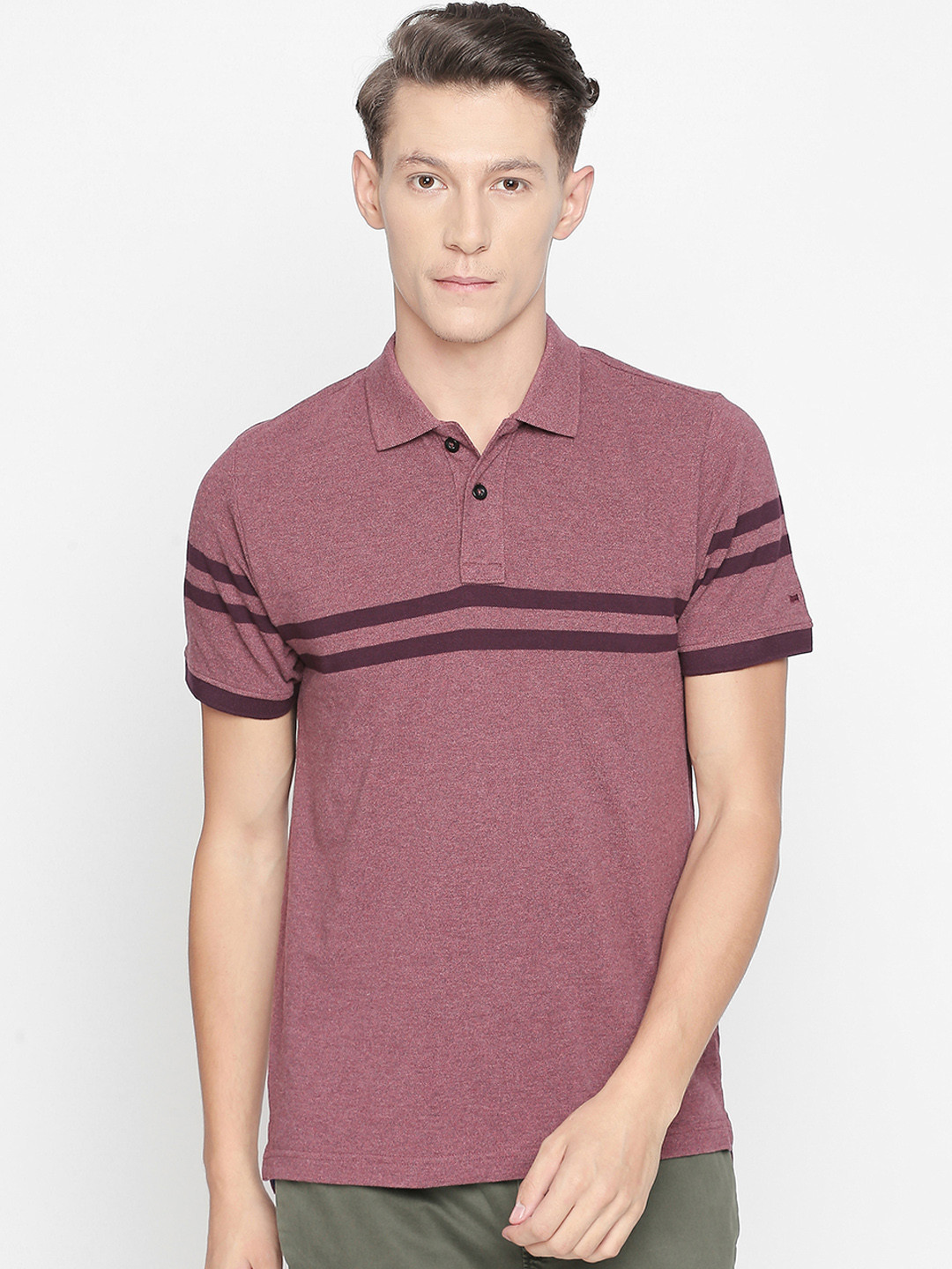 Basics Men Maroon Colourblocked Polo Collar T-shirt