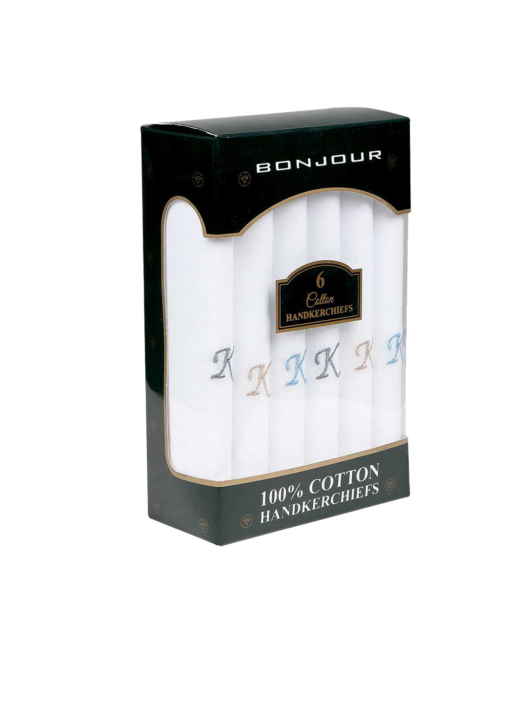Bonjour Men Pack Of 6 White Solid Handkerchiefs With Initials (K) Gift Set