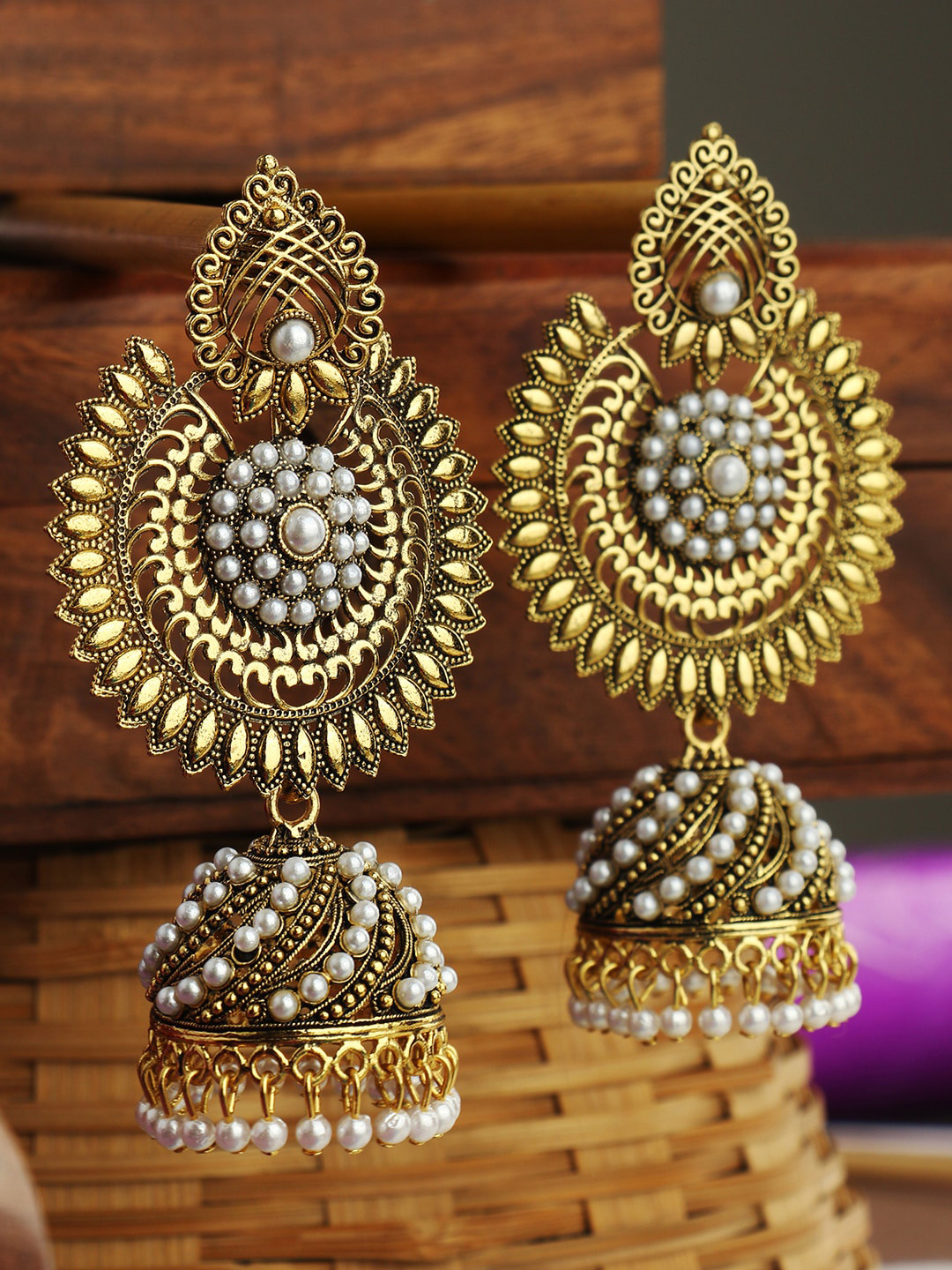 ANIKAS CREATION Gold-Plated Antique Classic Chandbalis