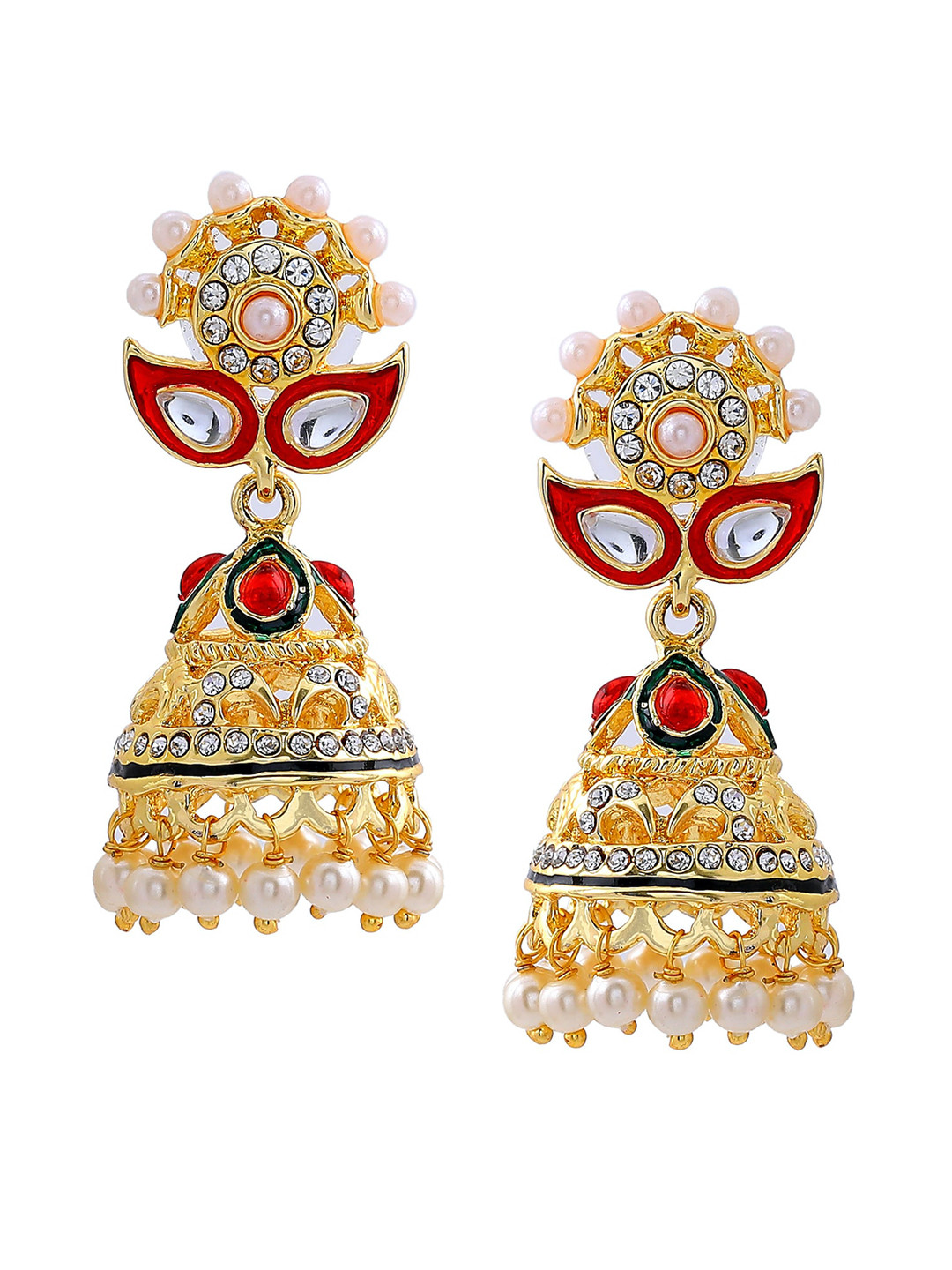 Estele Red Gold-Plated Handcrafted Dome Shaped Jhumkas