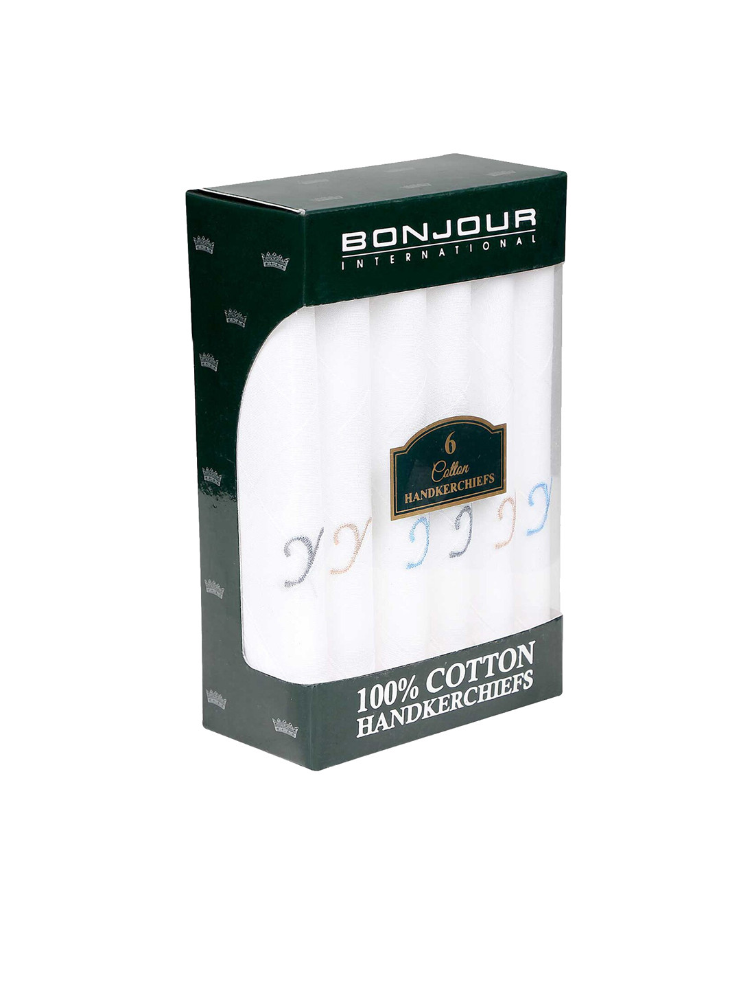 Bonjour Men Pack Of 6 White Solid Handkerchiefs with Initial Y