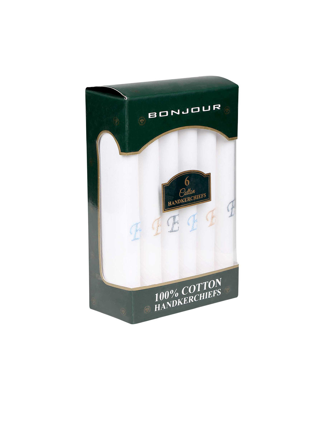 Bonjour Men Set Of 6 White Solid Handkerchiefs Gift Set with Initials E