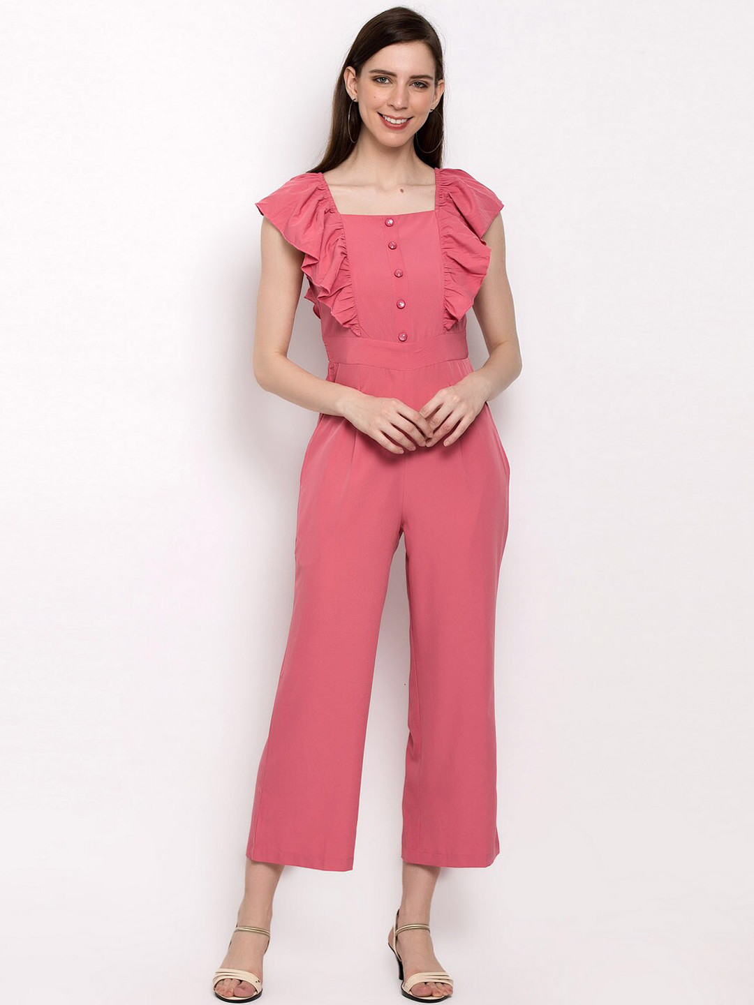 Slenor Women Pink Solid Capri Jumpsuit