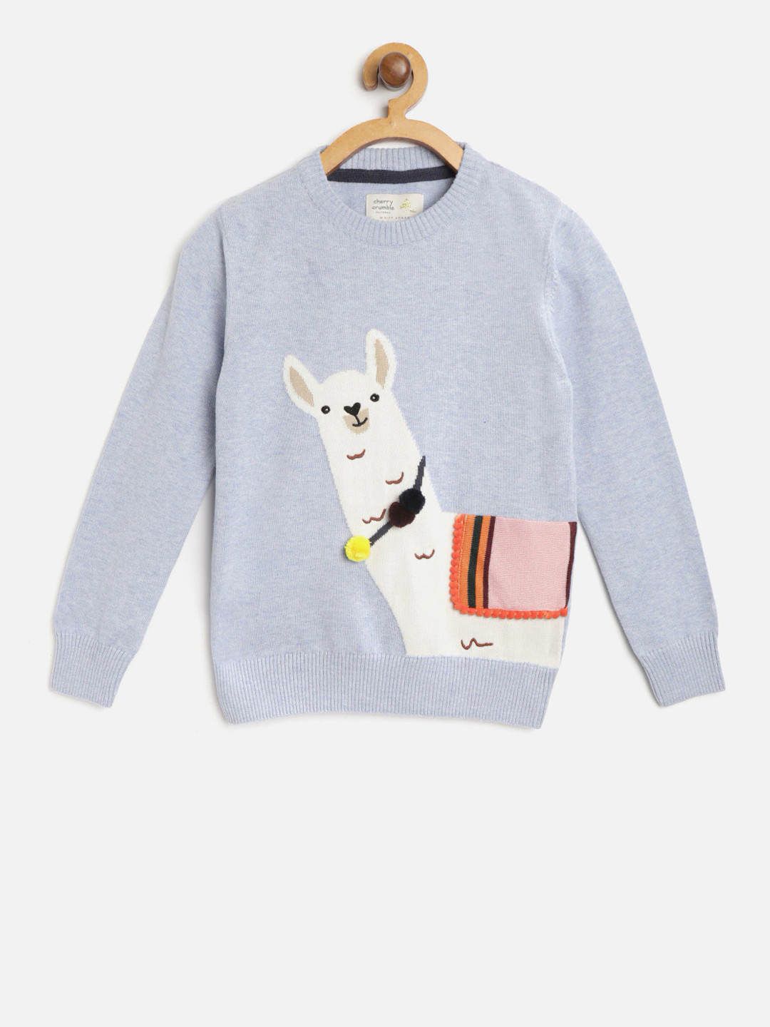 Cherry Crumble Boys Sky Blue Intarsia Knitting Llama Sweater