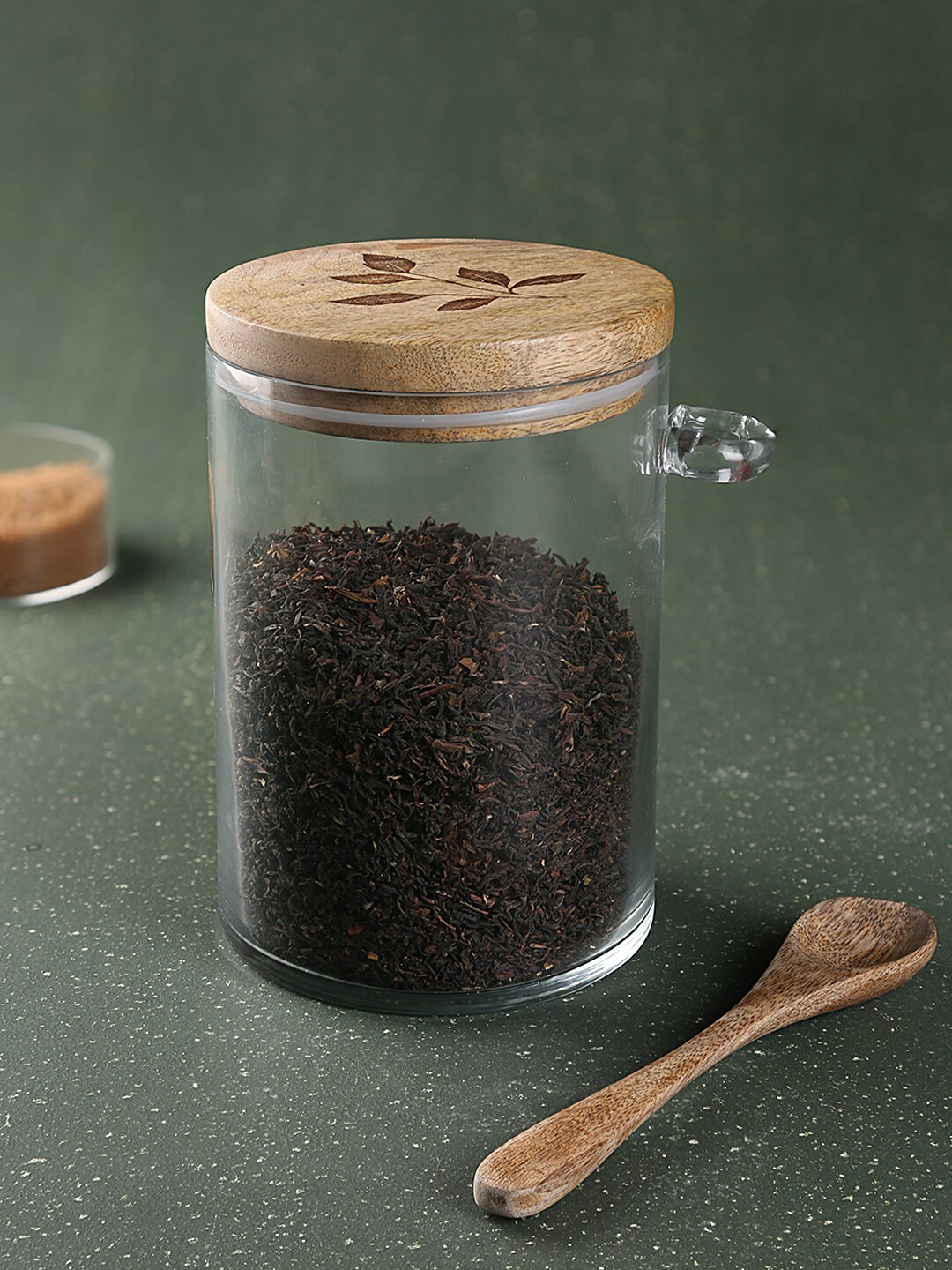 ellementry Transparent Glass Jar with Wooden Lid Airtight Canisters 1250 ml