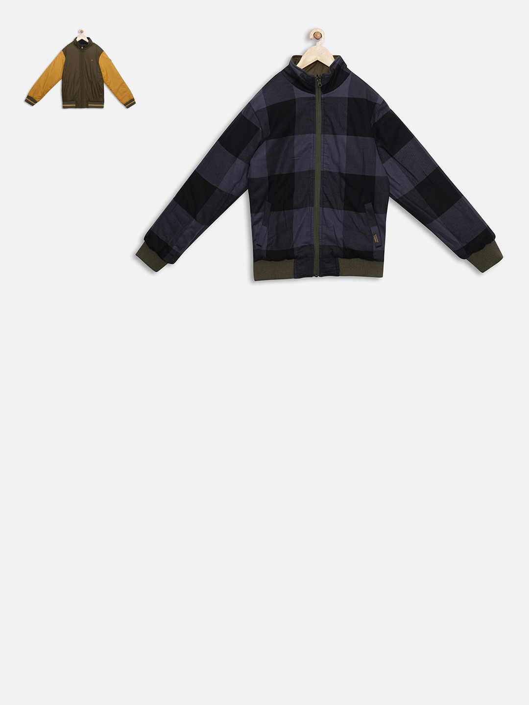 t-base Kids Olive Green Colourblocked Reversible Bomber Jacket