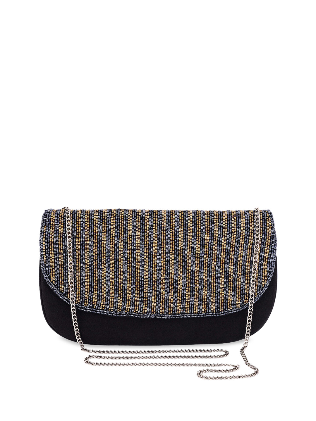 REZZY Navy Blue & Silver-Toned Embellished Clutch
