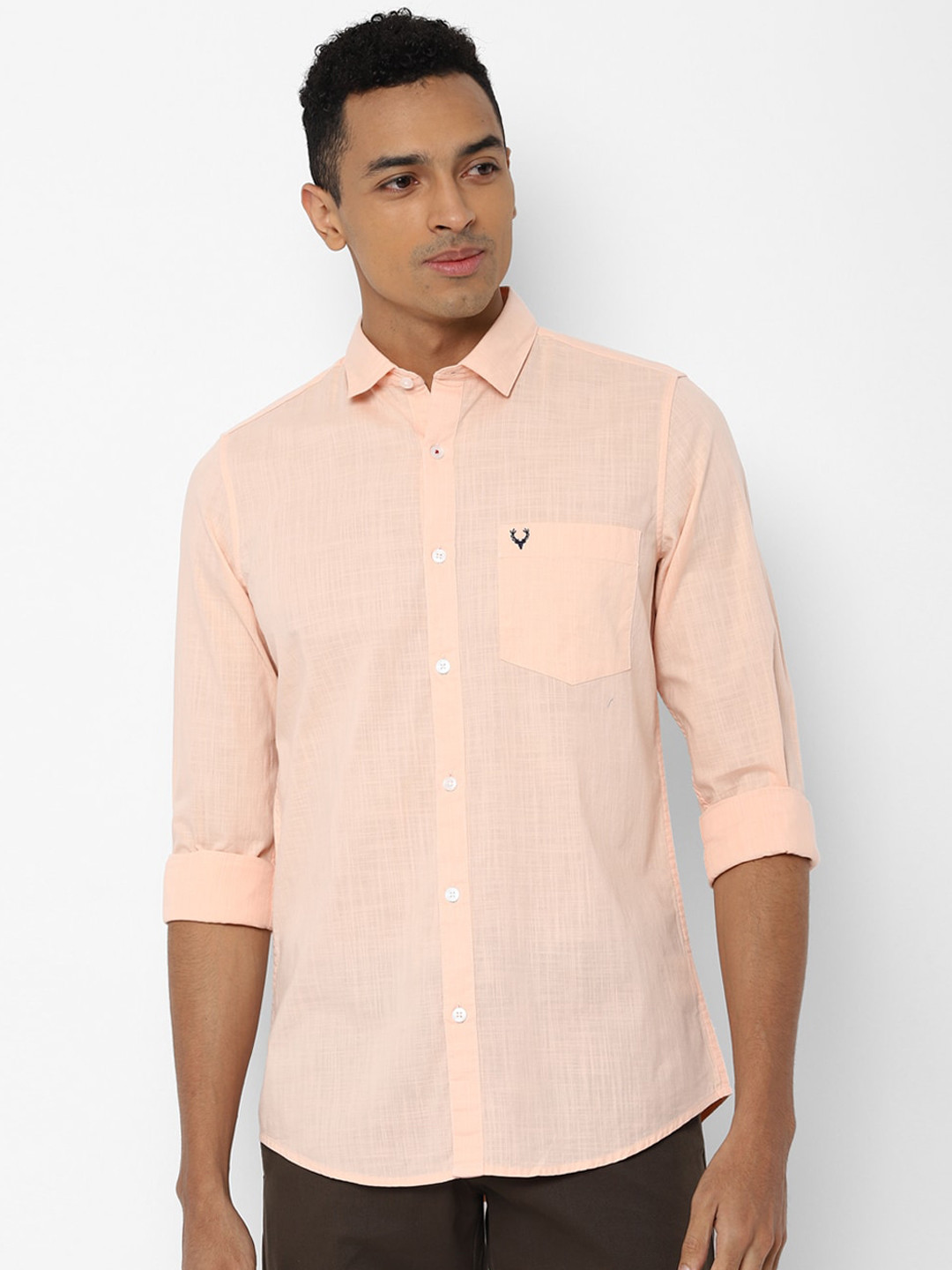 Allen Solly Men Peach-Coloured Regular Fit Solid Casual Shirt