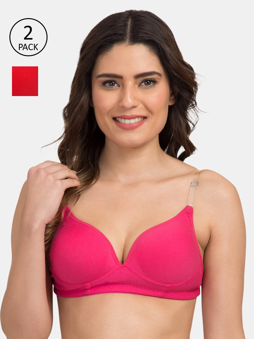 Tweens Pack of 2 Pink & Red Non-Wired Heavily Padded Everyday Bra TW-915900-DPK-2PC-RD-30B