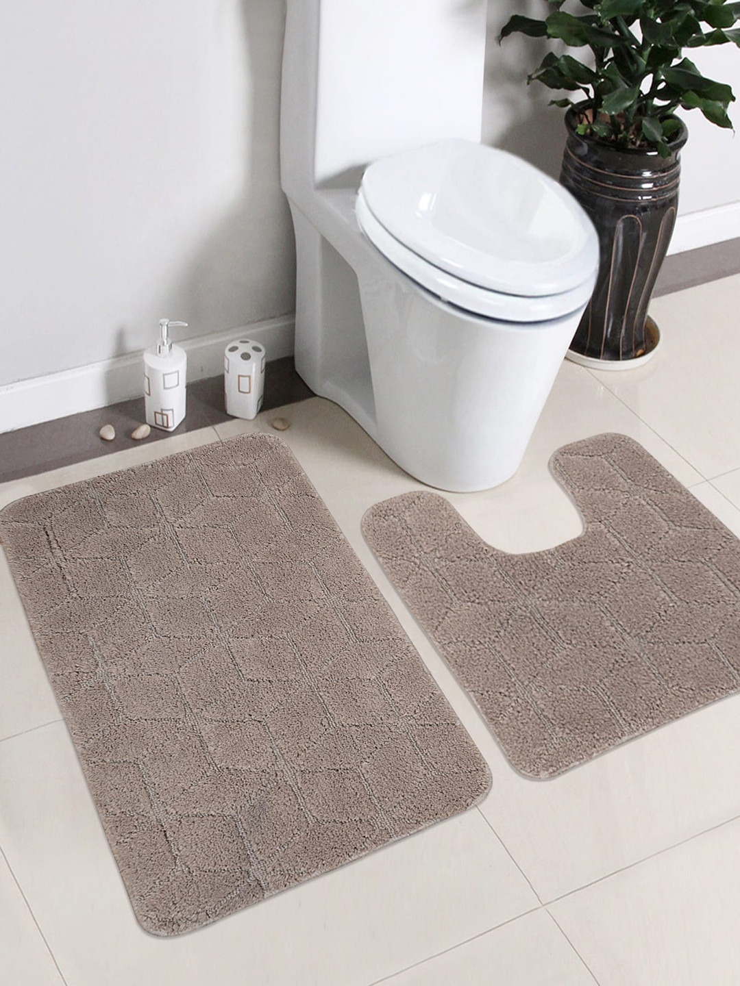 Saral Home Grey Solid Bath Rug & Contour Set