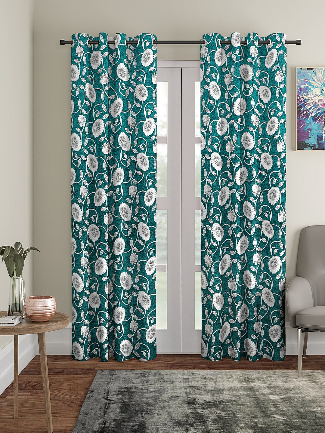 KLOTTHE Turquoise Blue Set of 2 Door Curtains