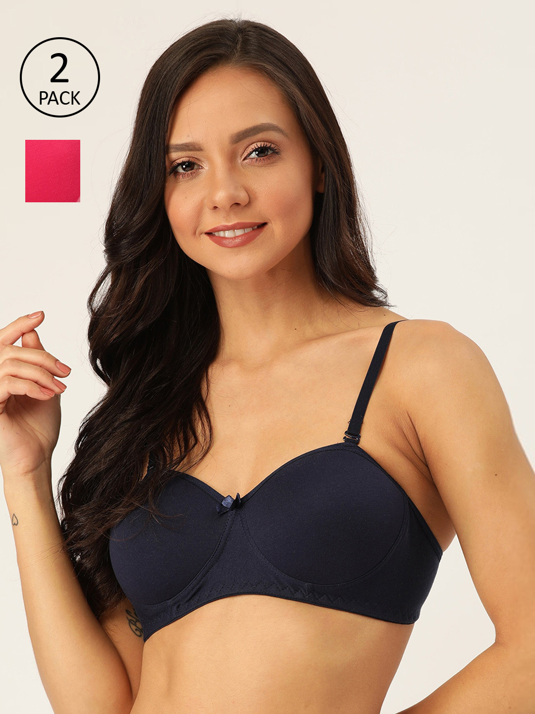Lady Lyka Pack of 2 Navy Blue & Pink Non-Wired Lightly Padded T-shirt Bras SWEET18-BLU-FCA