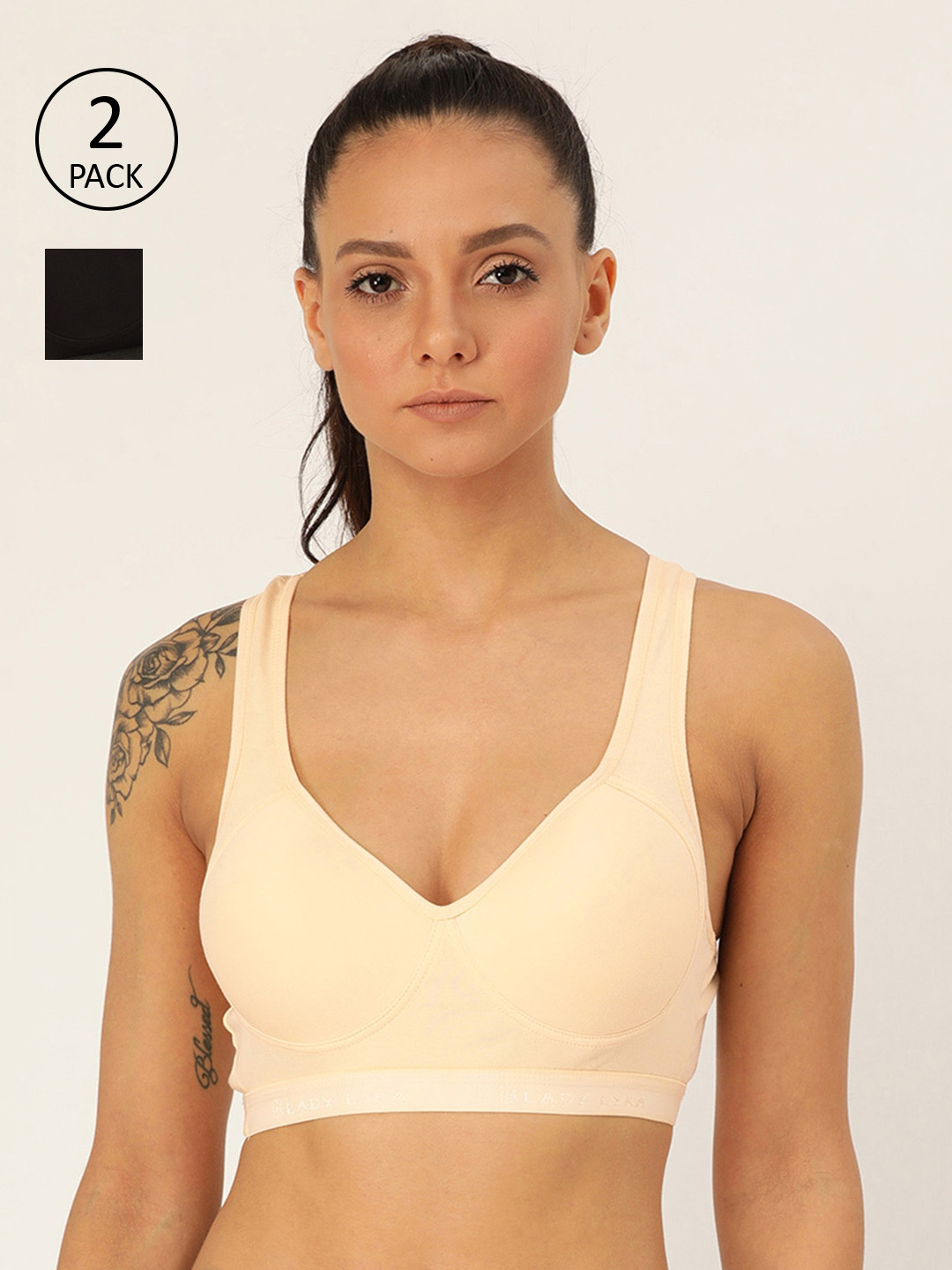 Lady Lyka Pack Of 2 Solid Non-Wired Lightly Padded Workout Bras