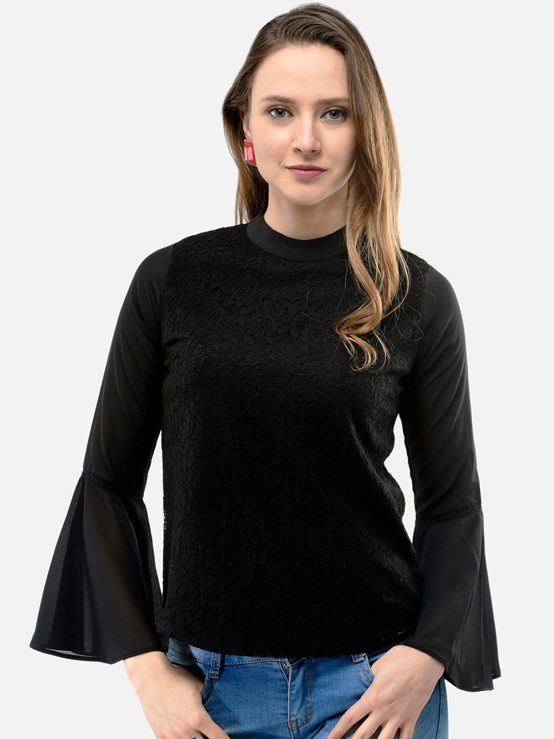 V&M Women Black Self Design A-Line Top