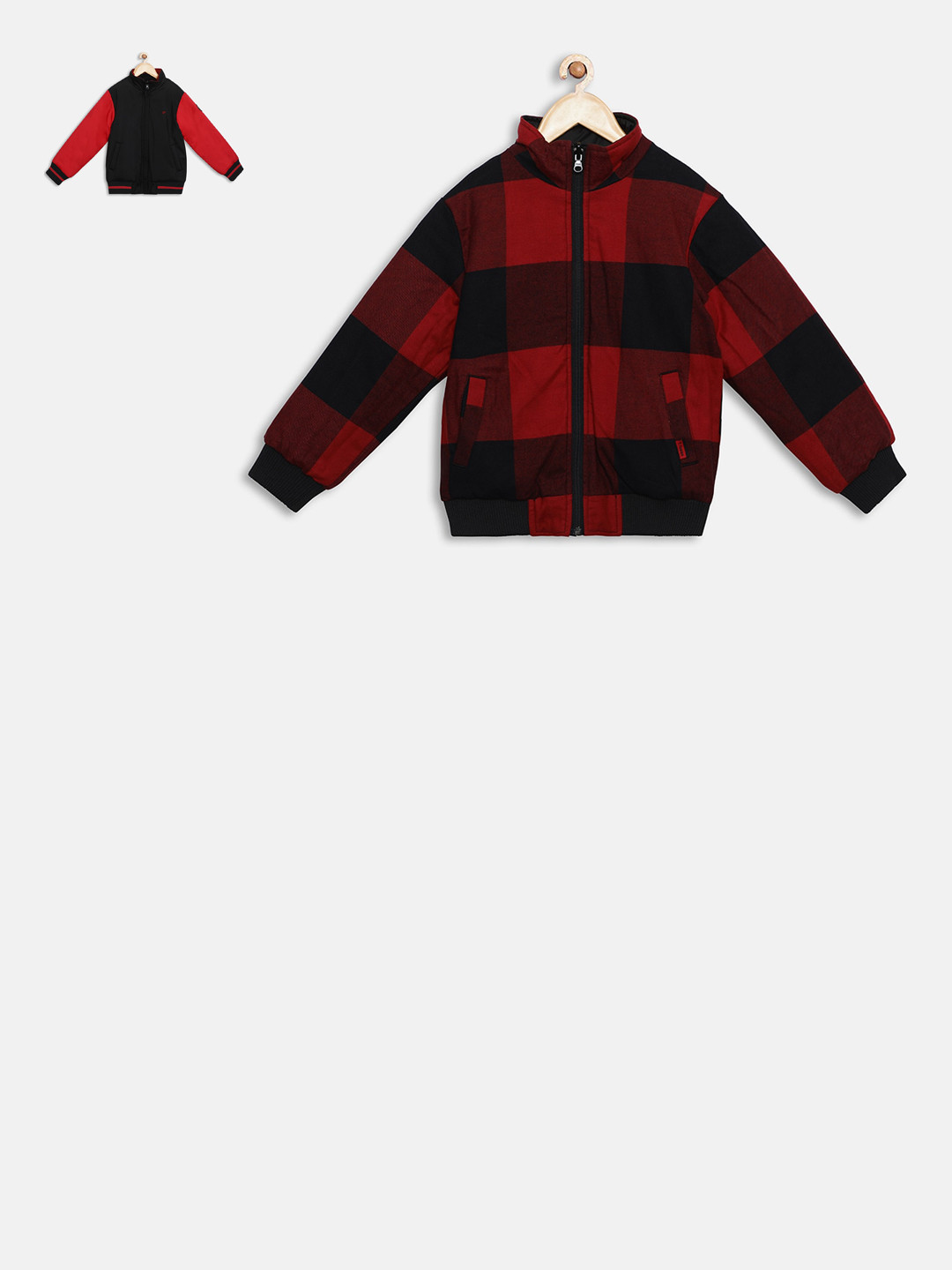t-base Kids Black & Red Checked Reversible Bomber Jacket