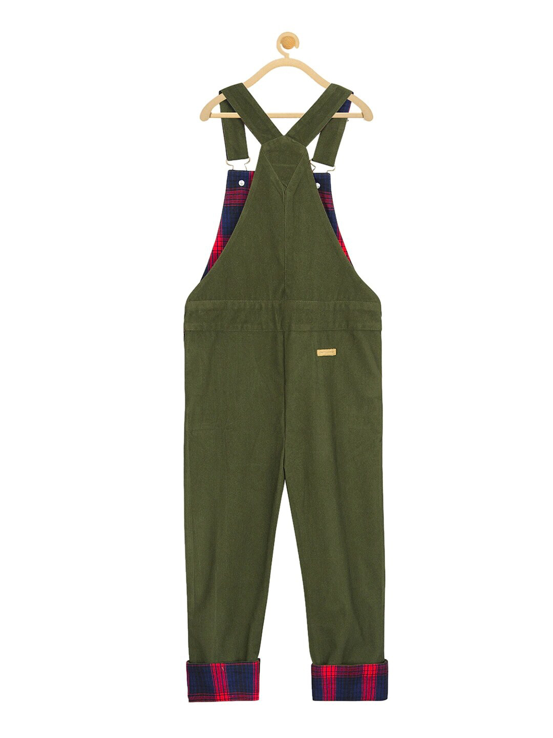 Cherry Crumble Boys Olive Green Solid Corduroy Dungarees