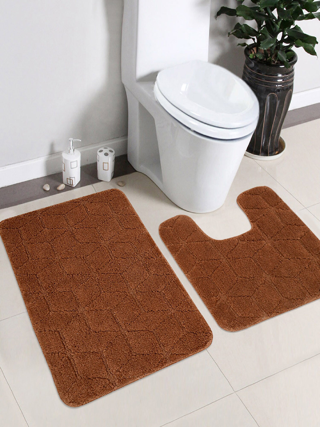 Saral Home Brown Anti-Skid Bath Rug & Contour