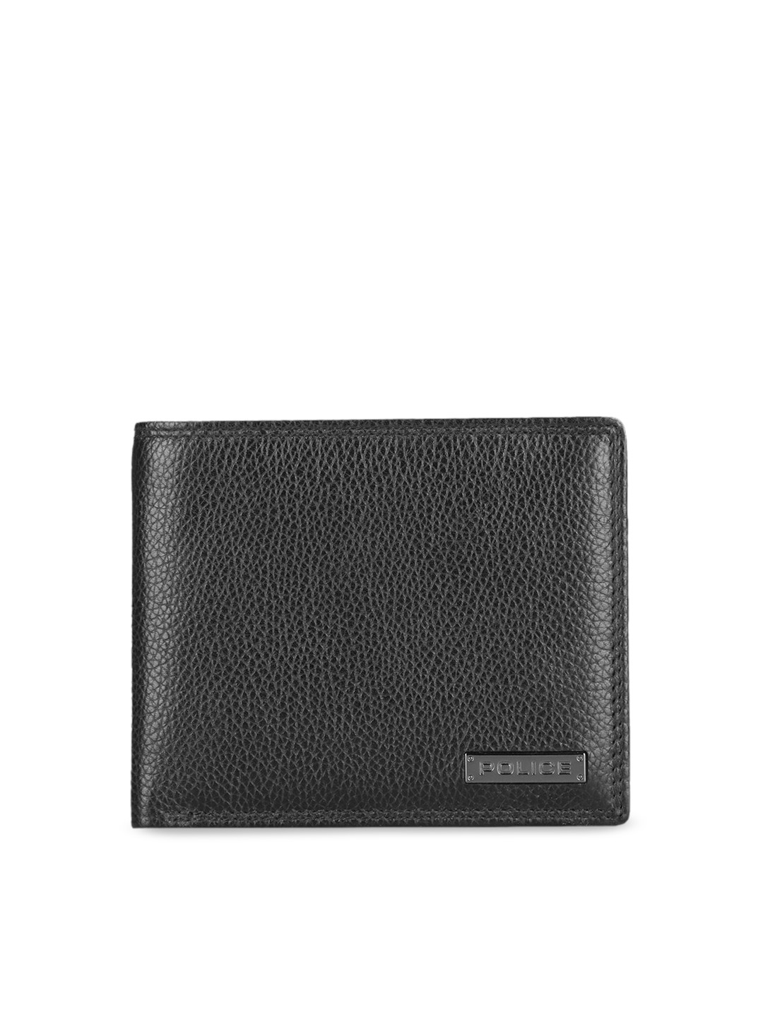 Police Men Black Textured Two Fold Leather Wallet