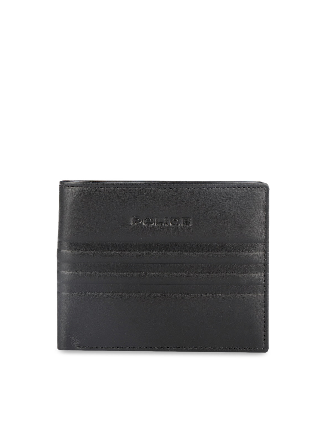 Police Men Black Solid Two Fold Genuine Leather Wallet