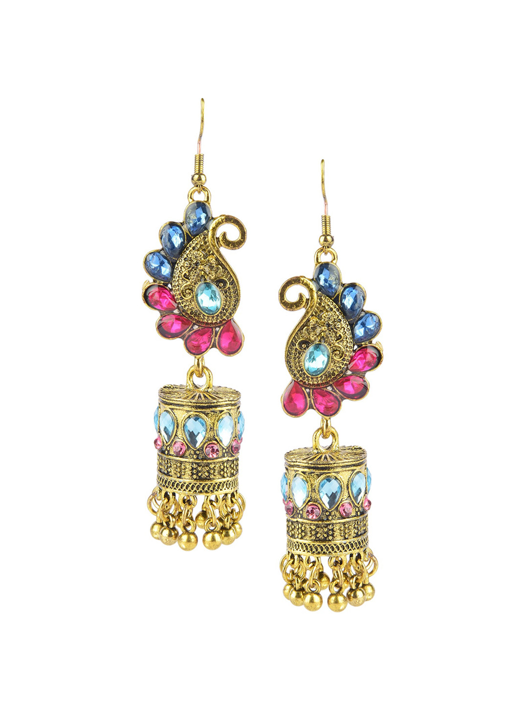 DESI COLOUR Gold-Toned & Pink Geometric Jhumkas