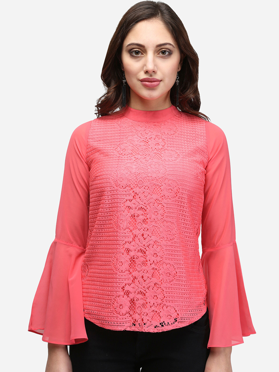 V&M Women Pink Self Design Top
