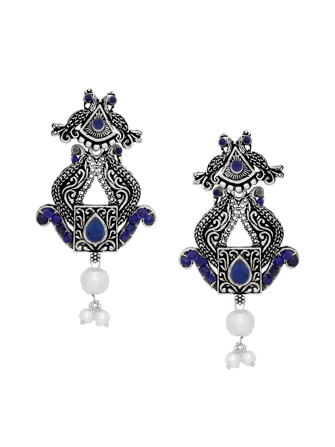 Silvermerc Designs Blue Silver-Plated Oxidised Contemporary Drop Earrings