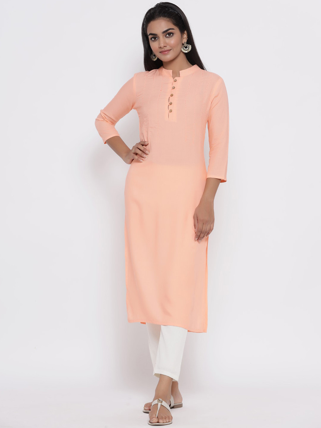 Fabriko Women Orange Solid Kurta with Trousers