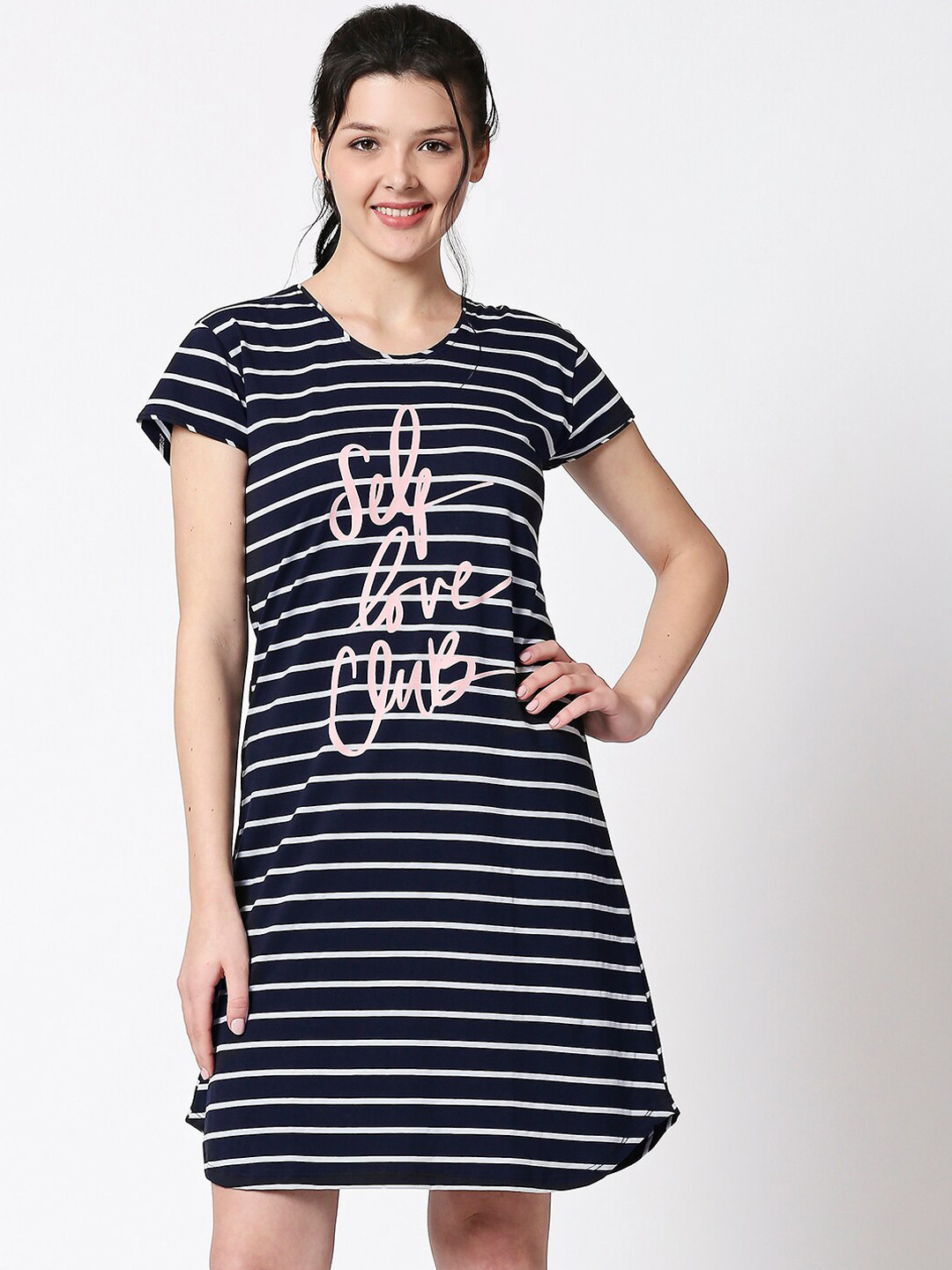 I like me Navy Blue & White Striped Sleep Shirt