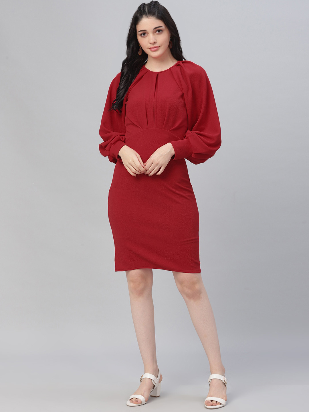 Athena Red Pleated Sheath Dress