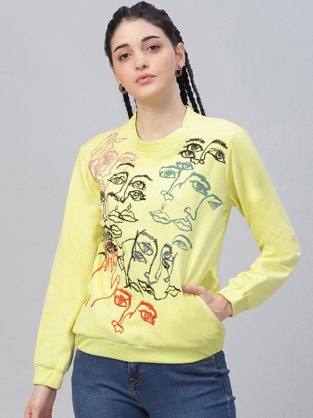 Athena Women Lime Green Printed Sweatshirt