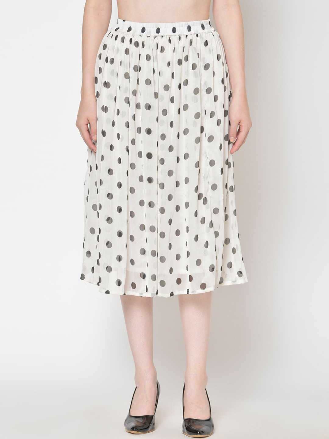 Cation Women Off-White & Grey Printed Flared Skirt