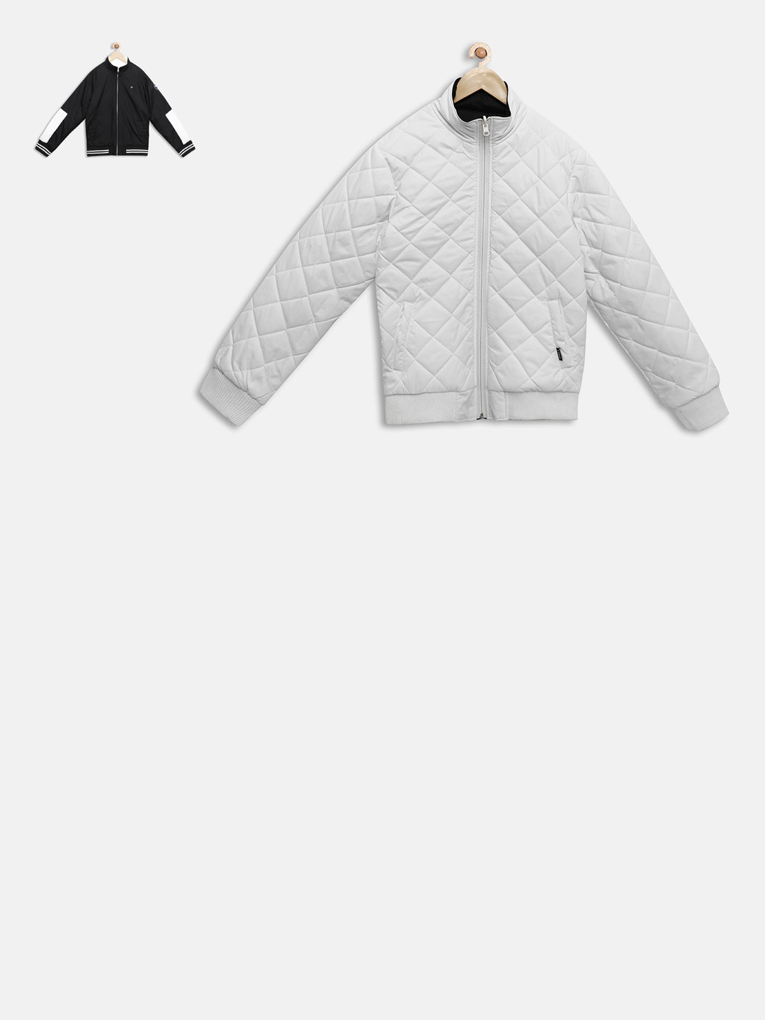 t-base Unisex Kids Black & White Colourblocked Reversible Bomber Jacket