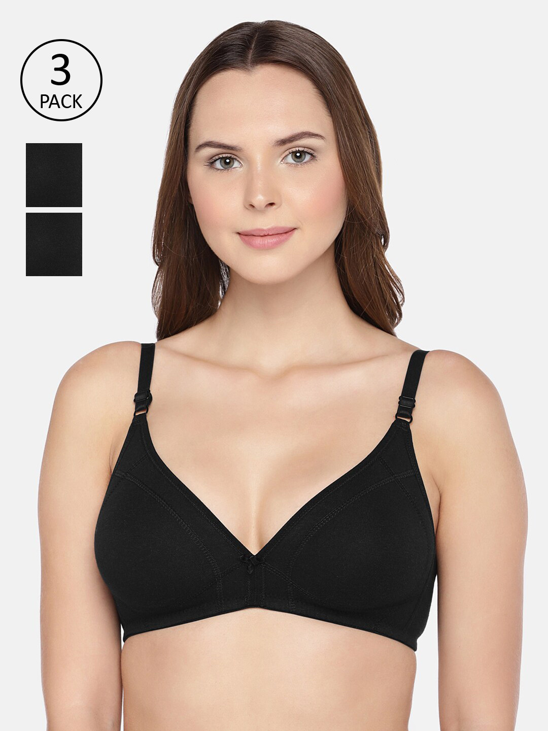 Inner Sense Black Solid Pack of 3 Everyday Bra ISB099-Black_Black_Black