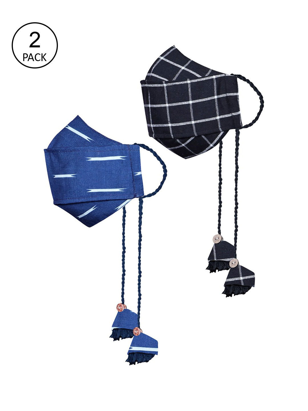 VASTRAMAY Unisex Kids Pack of 2 Navy-Blue & Black 3-Ply Reusable Protective Outdoor Masks