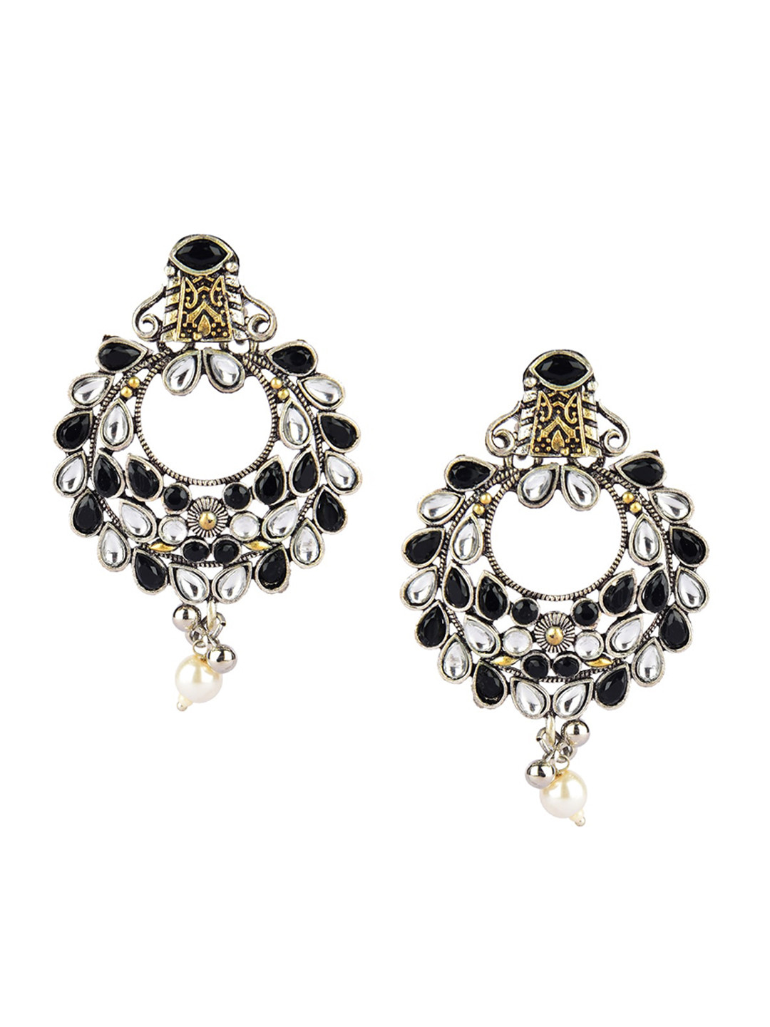 DESI COLOUR Black & White Circular Drop Earrings