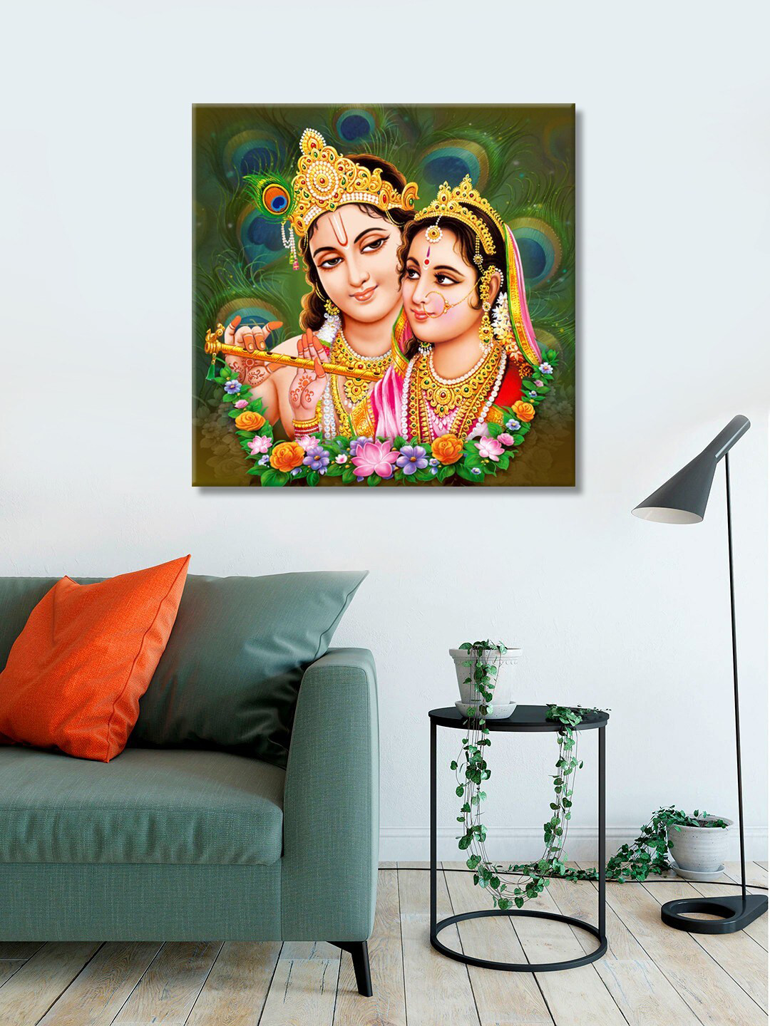 999Store Green & Pink Radha Krishnan Canvas Wall Art