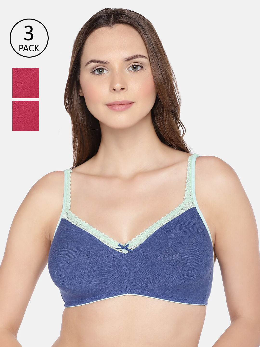 Inner Sense Pack of 3 Organic Cotton Antimicrobial Soft Laced Bra ISB017