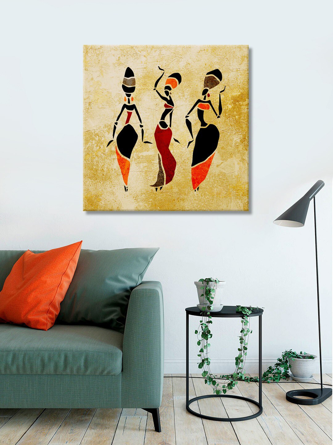 999Store Yellow Printed Dancing Women Canvas Wall Art