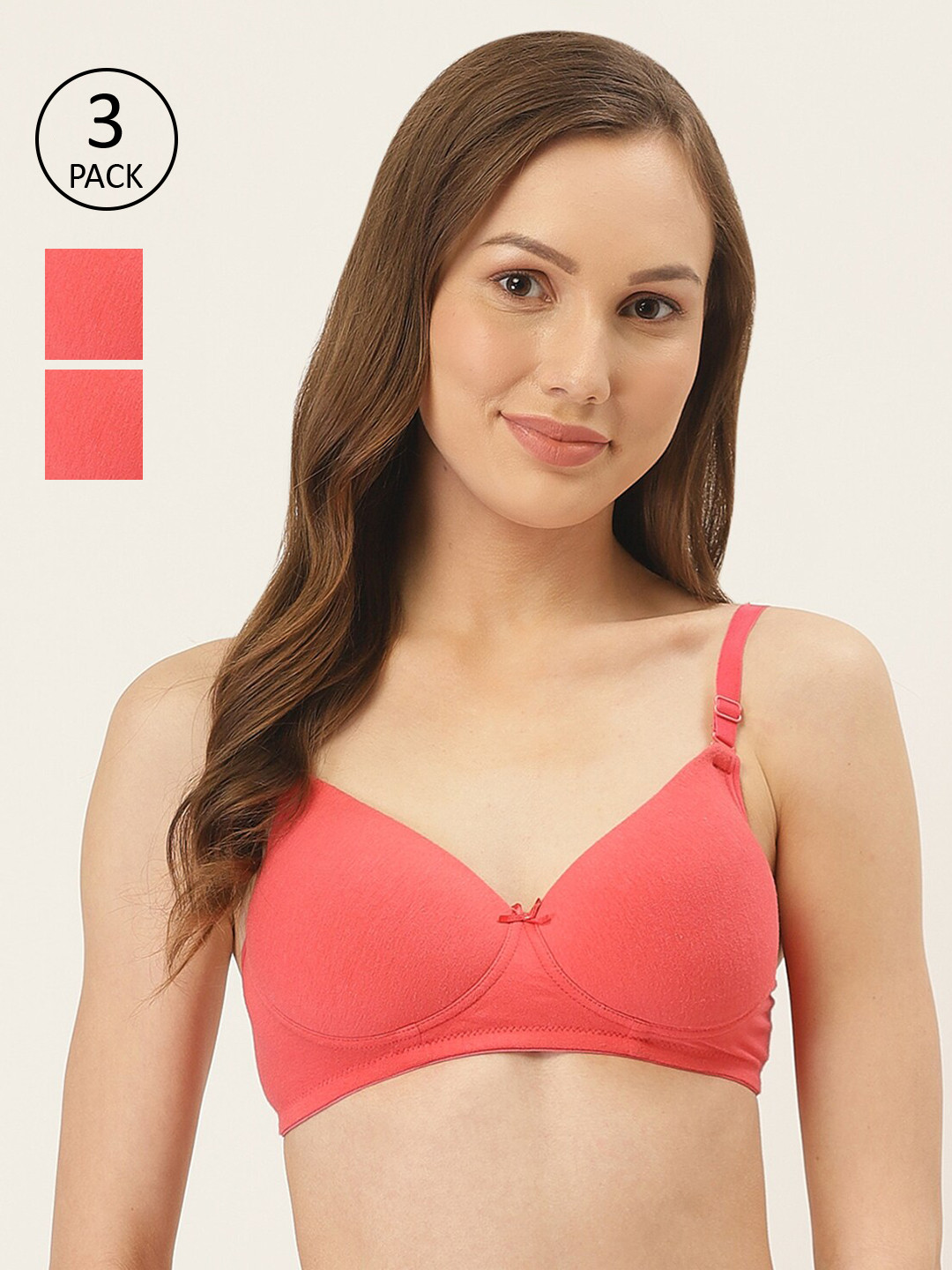 Inner Sense Pack Of 3 Pink Organic Solid Non-Wired Lightly Padded T-shirt Bra ISB068