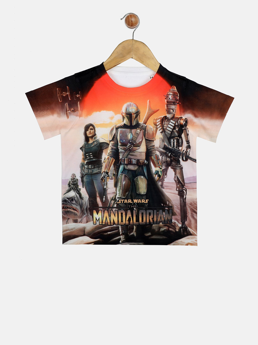 YK Star Wars Boys Orange Mandalorian Print Round Neck T-shirt