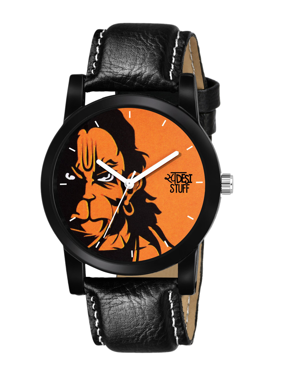 SWADESI STUFF Boys Black & Orange Leather Analogue Watch hanuman