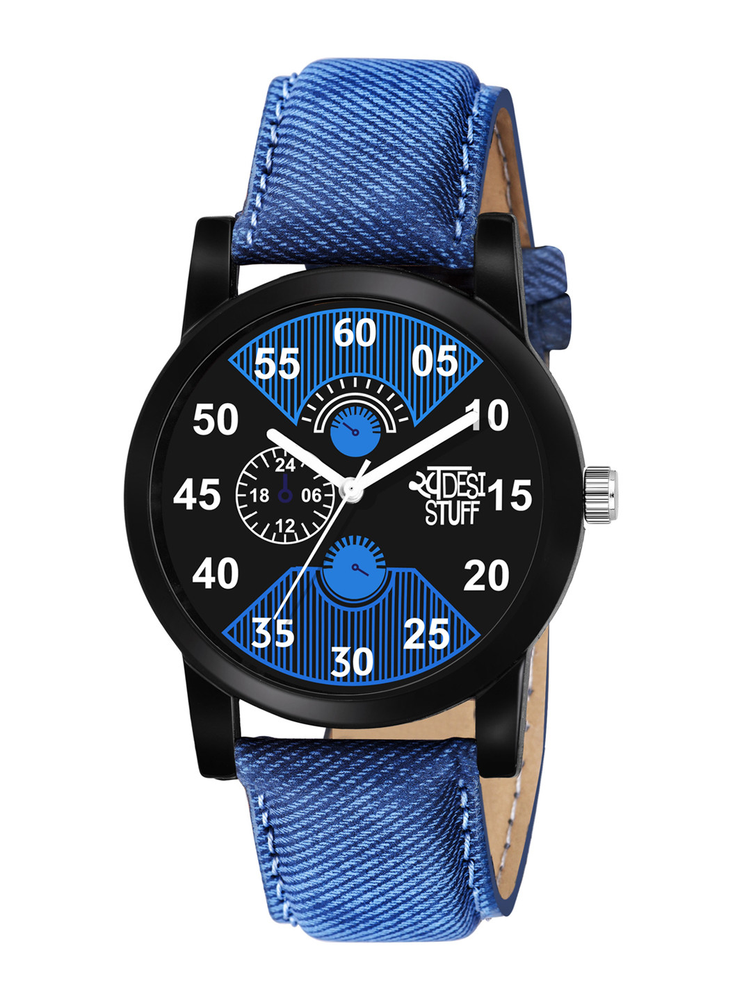 SWADESI STUFF Boys Blue & Black Leather Analogue Watch LR 2-blue