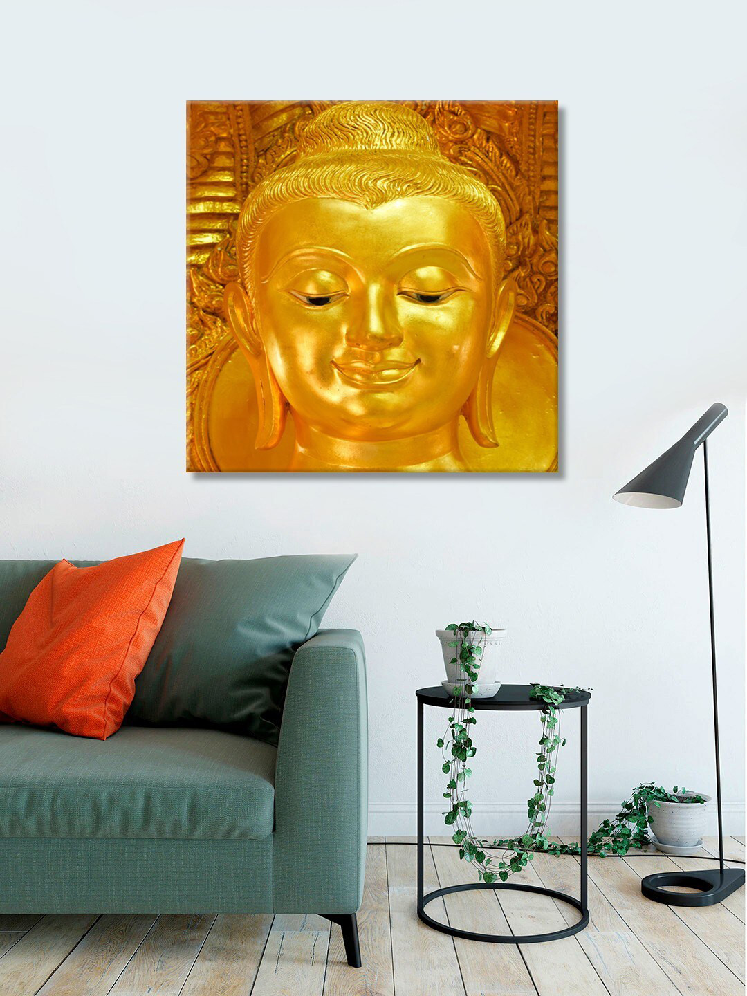 999Store Gold-Coloured Lord Buddha Face Canvas Wall Art