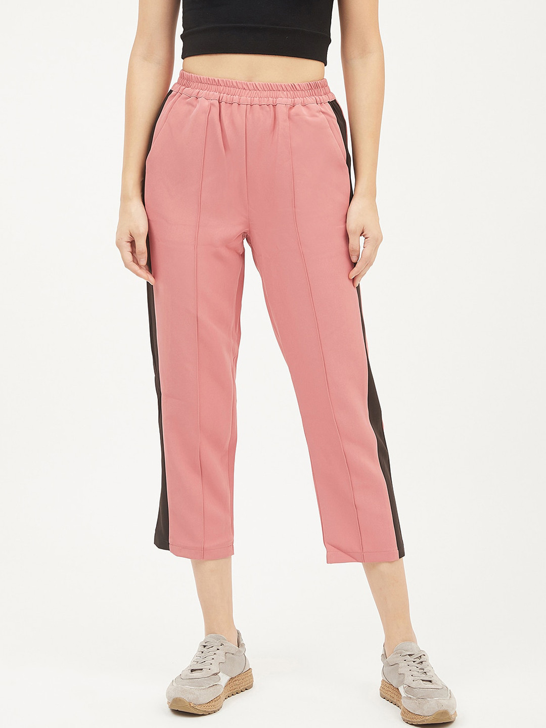 Harpa Women Pink Smart Regular Fit Solid Regular Trousers