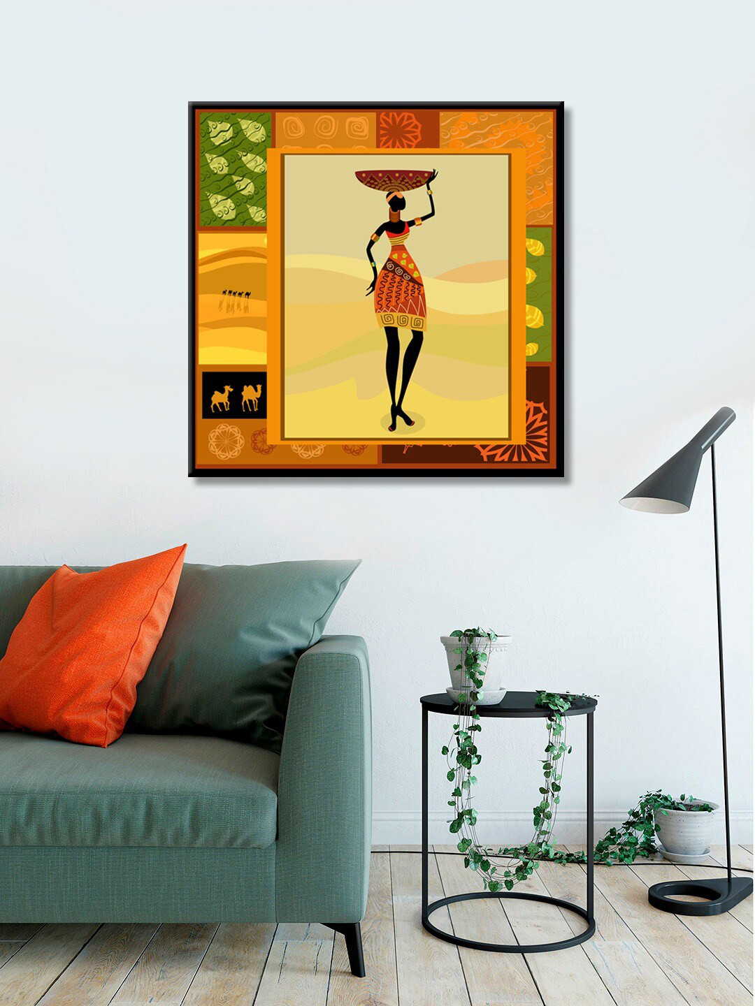 999Store Yellow Printed Ethnic Woman Canvas Wall Art